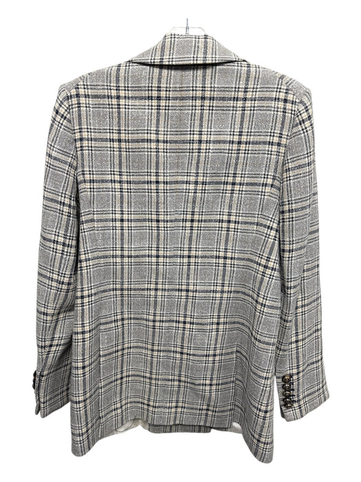 Veronica Beard Size 4 Navy, White, Beige Cotton Blend Plaid 4 Pocket Jacket Navy, White, Beige / 4