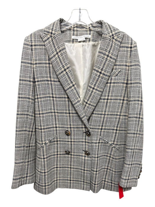 Veronica Beard Size 4 Navy, White, Beige Cotton Blend Plaid 4 Pocket Jacket Navy, White, Beige / 4
