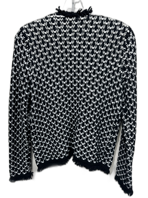 Intermix Size 0 Black & White Cotton Blend Knit Long Sleeve Open Fringe Cardigan Black & White / 0