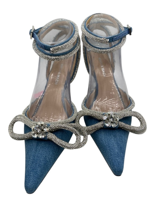 Mach & Mach Shoe Size 36.5 Blue Denim Rhinestone Ankle Strap Kitten Heel Sandals Blue / 36.5