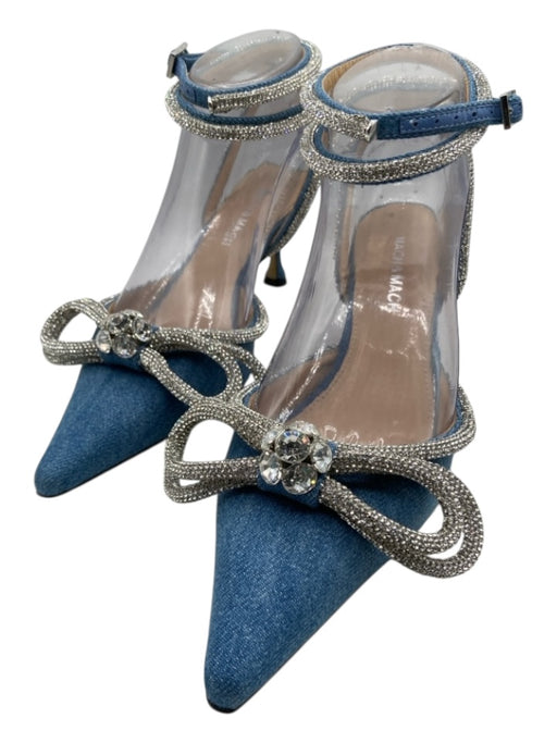 Mach & Mach Shoe Size 36.5 Blue Denim Rhinestone Ankle Strap Kitten Heel Sandals Blue / 36.5