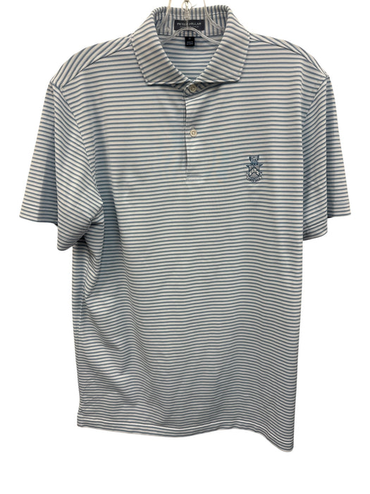 Peter Millar Size M White & Blue Polyester Striped Polo Men's Short Sleeve White & Blue / M