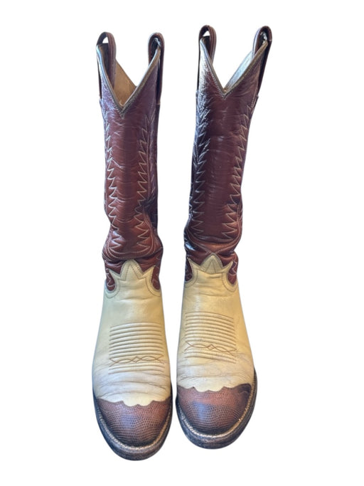 Tony Lama Shoe Size 8.5 Cream & Brown Leather Stitching Cowboy Boots Cream & Brown / 8.5