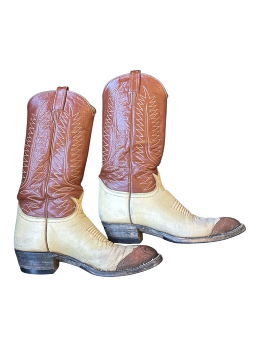 Tony Lama Shoe Size 8.5 Cream & Brown Leather Stitching Cowboy Boots Cream & Brown / 8.5