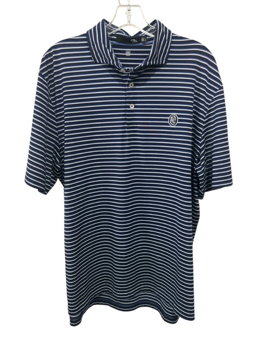 RLX Size L Navy & White Synthetic Striped Polo Men's Short Sleeve Navy & White / L