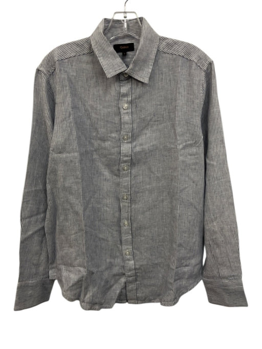 Quince Size S White & Blue Linen Striped Button Down Men's Long Sleeve Shirt White & Blue / S