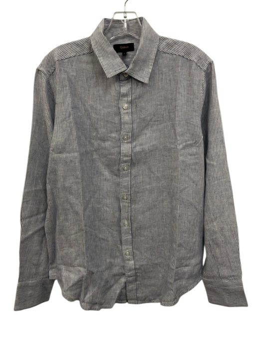 Quince Size S White & Blue Linen Striped Button Down Men's Long Sleeve Shirt White & Blue / S