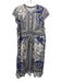 Johnny Was Size Large Blue, Gray, White Short Sleeve Floral Quarter Button Dress Blue, Gray, White / Large