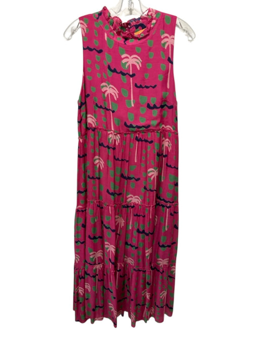 Oliphant Size Medium Pink, Green, Blue Cotton & Silk Sleeveless Tiered Dress Pink, Green, Blue / Medium