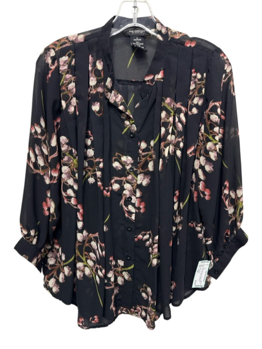 MM Couture Size Large Black, Red, Green Polyester Button Front Floral Sheer Top Black, Red, Green / Large