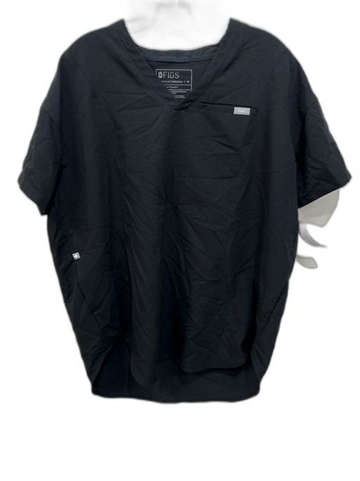 Figs Size M Black Polyester & Rayon Short Sleeve V Neck Tunic Scrubs Top Black / M