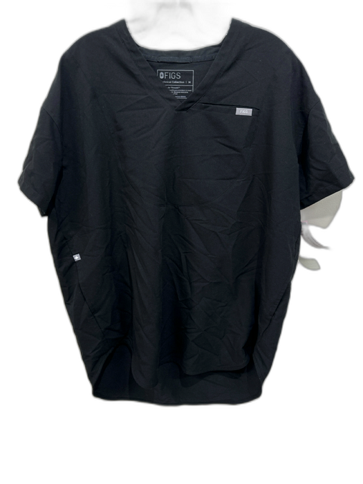 Figs Size M Black Polyester & Rayon Short Sleeve V Neck Tunic Scrubs Top Black / M