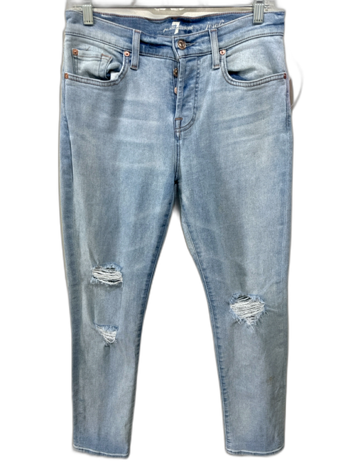 7 For All Mankind Size 26 Light Wash Cotton Blend Distressed Skinny Jeans Light Wash / 26