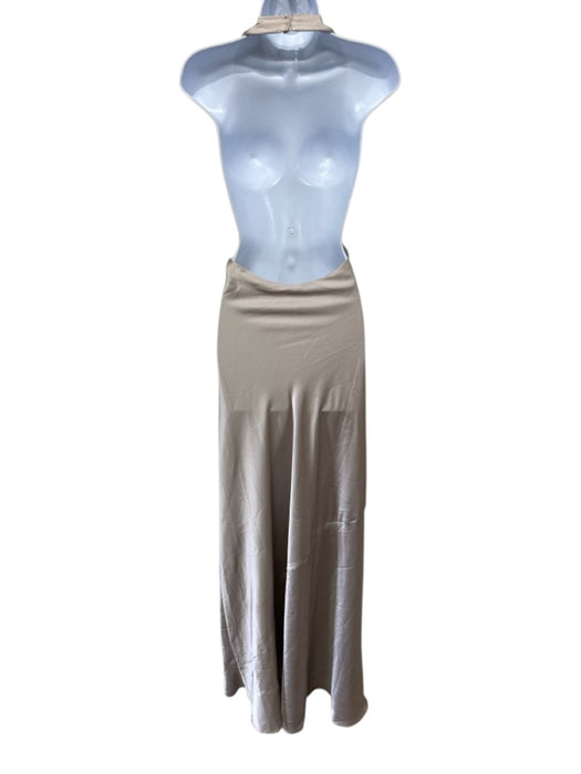 Show Me Your Mumu Size L Champagne Beige Polyester Satin Sleeveless Halter Gown Champagne Beige / L