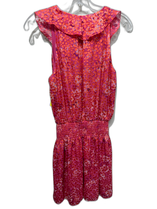 Ramy Brook Size M Pink & Orange Poly Blend V Neck Sleeveless Mini Ruffles Dress Pink & Orange / M