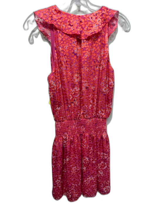 Ramy Brook Size M Pink & Orange Poly Blend V Neck Sleeveless Mini Ruffles Dress Pink & Orange / M
