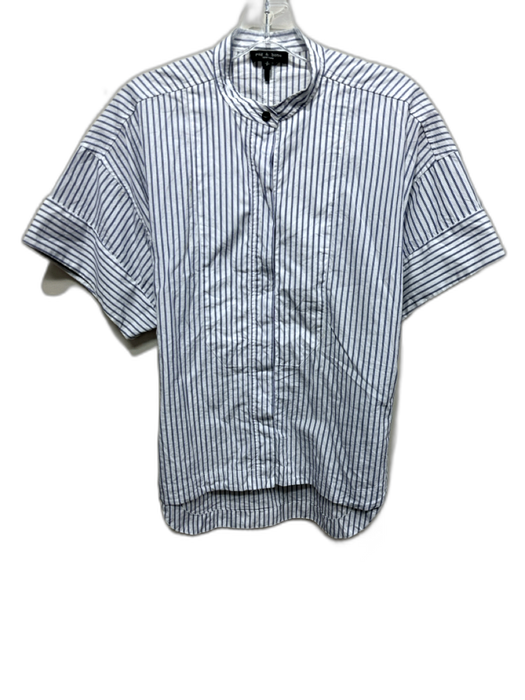 Rag & Bone Size S Blue & White Cotton Boxy Fit Button Front Short Sleeve Top Blue & White / S