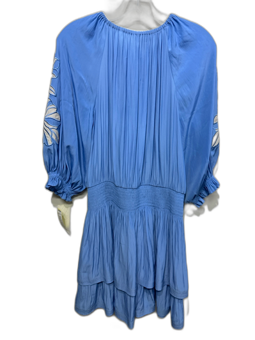 Ramy Brook Size L Blue Polyester Keyhole Front Floral Embroidery Mini Dress Blue / L