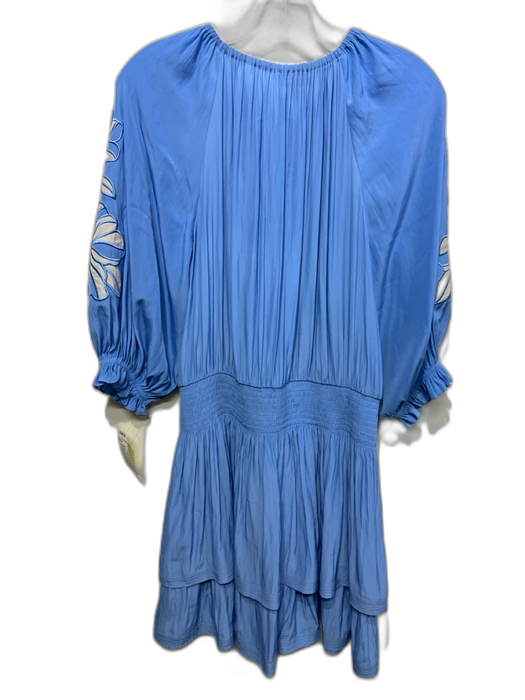 Ramy Brook Size L Blue Polyester Keyhole Front Floral Embroidery Mini Dress Blue / L