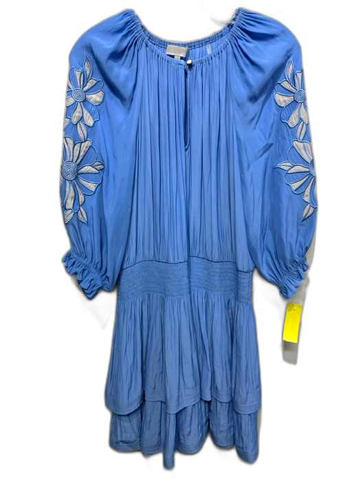 Ramy Brook Size L Blue Polyester Keyhole Front Floral Embroidery Mini Dress Blue / L