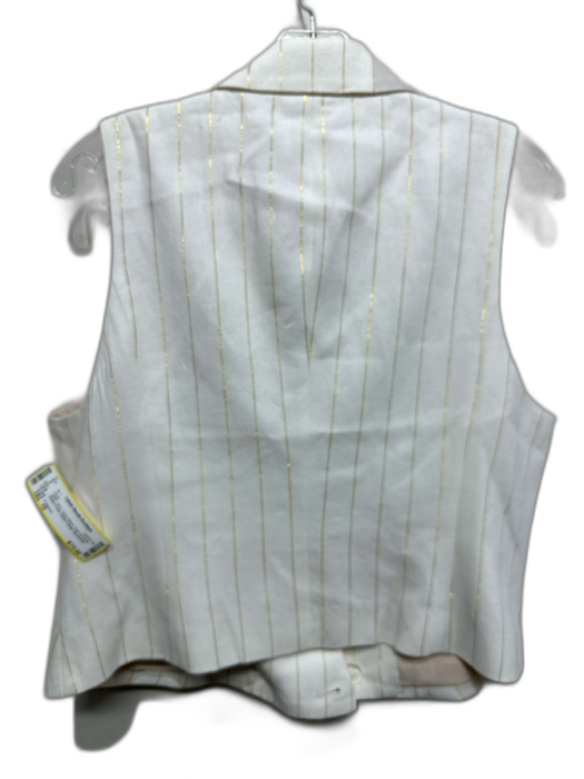 L'agence Size 12 Ivory Linen Blend Gold Accents Button Front Button Detail Vest Ivory / 12