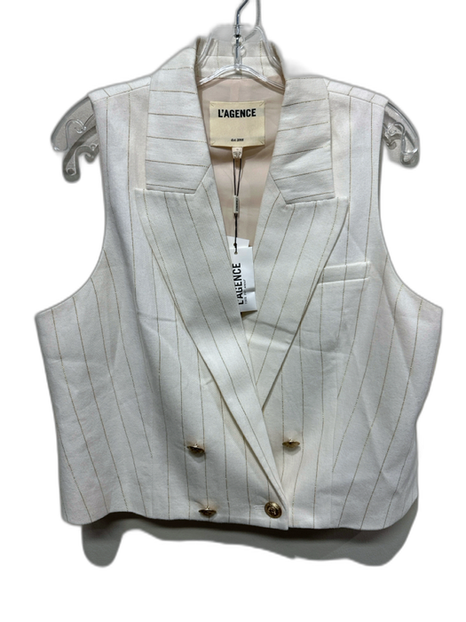 L'agence Size 12 Ivory Linen Blend Gold Accents Button Front Button Detail Vest Ivory / 12