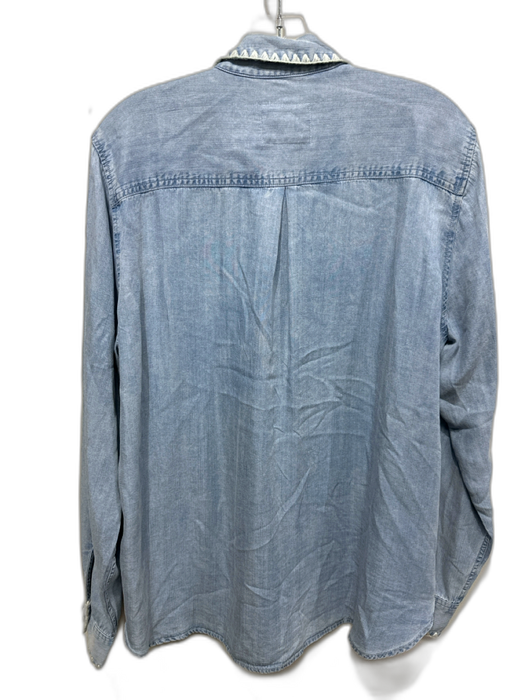 Rails Size L Blue Lyocell Button Front Patch Pocket Long Sleeve Top Blue / L