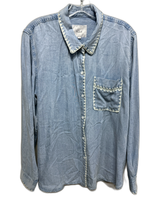 Rails Size L Blue Lyocell Button Front Patch Pocket Long Sleeve Top Blue / L