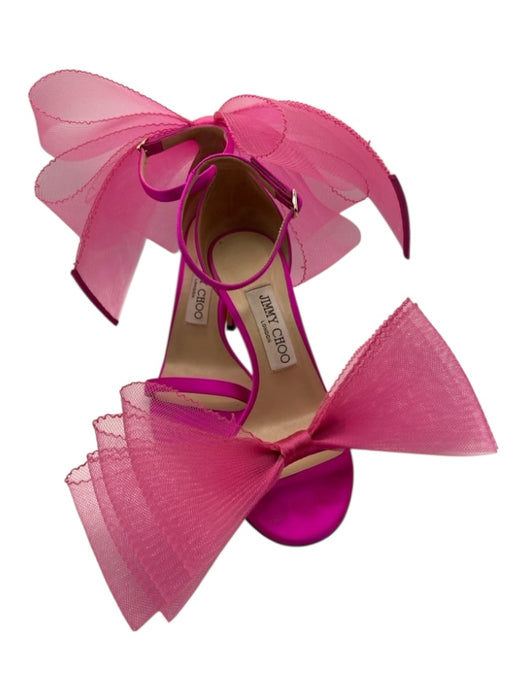 Jimmy Choo Shoe Size 36.5 Fuchsia Leather, Grosgrain & Mesh Bow Detail Sandals Fuchsia / 36.5