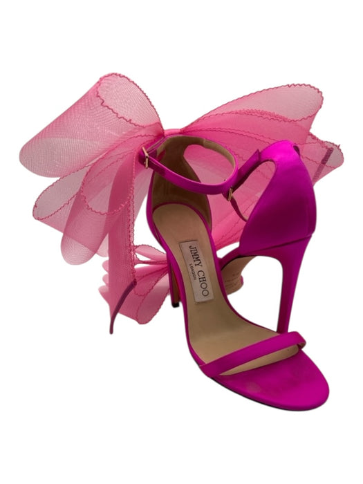 Jimmy Choo Shoe Size 36.5 Fuchsia Leather, Grosgrain & Mesh Bow Detail Sandals Fuchsia / 36.5