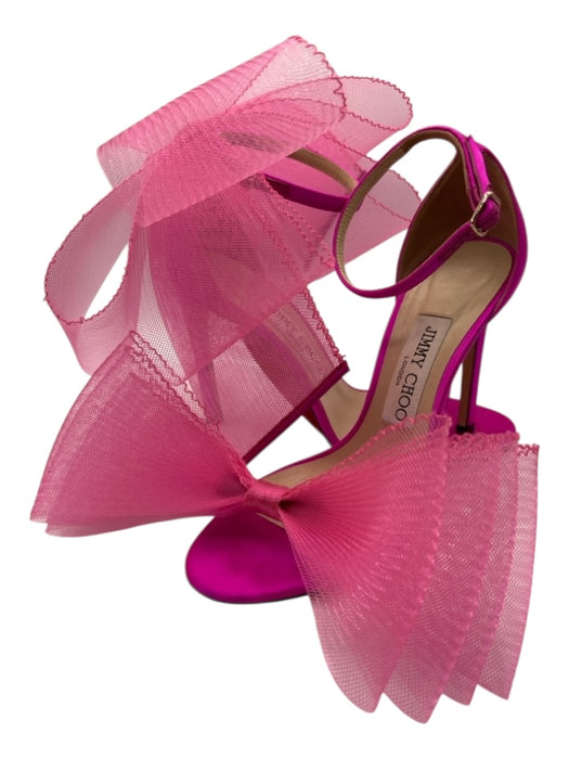 Jimmy Choo Shoe Size 36.5 Fuchsia Leather, Grosgrain & Mesh Bow Detail Sandals Fuchsia / 36.5