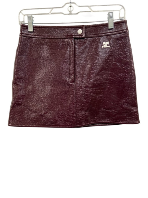 Courreges Size 36 Wine Red Cotton & Polyurethane Patent Zip Fly A line Skirt Wine Red / 36
