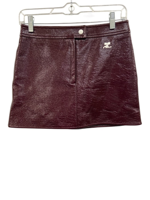Courreges Size 36 Wine Red Cotton & Polyurethane Patent Zip Fly A line Skirt Wine Red / 36