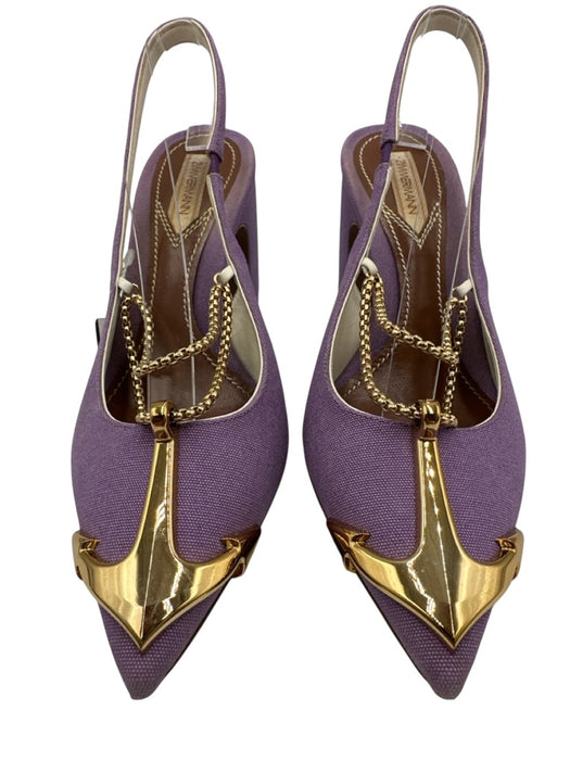 Zimmermann Shoe Size 36 Purple & Gold Canvas goldtone hardware Pointed Toe Pumps Purple & Gold / 36