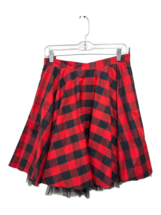 Pinko Size 8 Red & Black Viscose Side Zip Tartan Plaid Tulle Above Knee Skirt Red & Black / 8