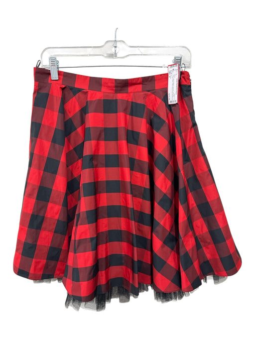 Pinko Size 8 Red & Black Viscose Side Zip Tartan Plaid Tulle Above Knee Skirt Red & Black / 8