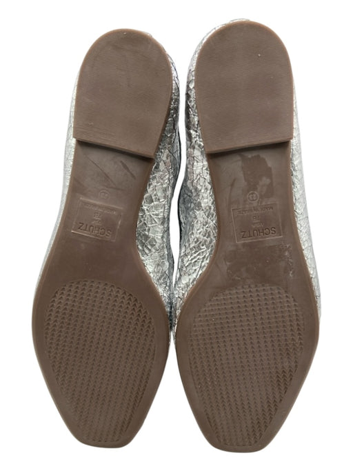 Schutz Shoe Size 7B Silver Leather Crinkle Bow Detail Slide On Ballet Flats Silver / 7B