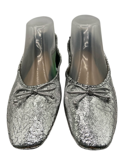 Schutz Shoe Size 7B Silver Leather Crinkle Bow Detail Slide On Ballet Flats Silver / 7B