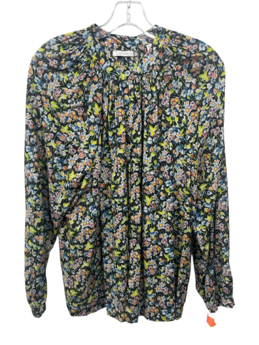 Doen Size XL Blue, Green, Black Cotton Blend Floral Button Down Top Blue, Green, Black / XL