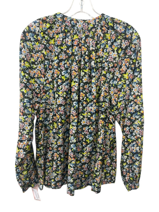Doen Size L Blue, Green, Black Cotton Blend Floral Button Down Top Blue, Green, Black / L