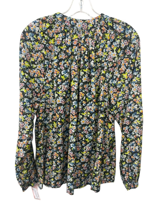 Doen Size L Blue, Green, Black Cotton Blend Floral Button Down Top Blue, Green, Black / L