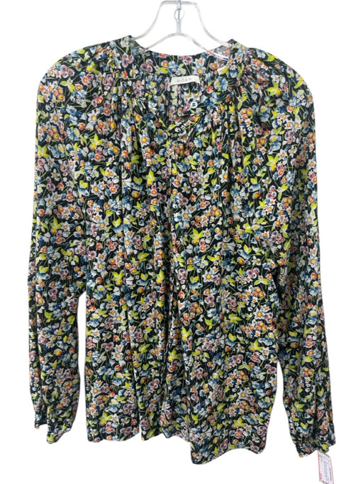Doen Size L Blue, Green, Black Cotton Blend Floral Button Down Top Blue, Green, Black / L