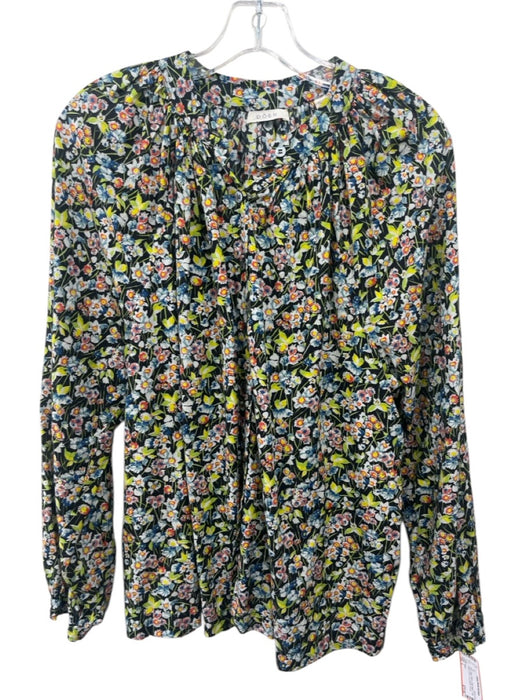 Doen Size L Blue, Green, Black Cotton Blend Floral Button Down Top Blue, Green, Black / L