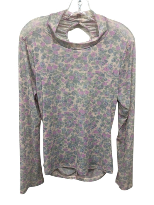 Anthropologie Size L Pastel Multi Nylon Blend Mesh Floral Open Back Top Pastel Multi / L