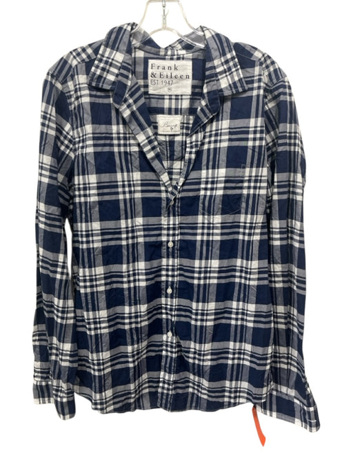 Frank & Eileen Size XL Navy Blue & White Cotton Plaid Long Sleeve Top Navy Blue & White / XL