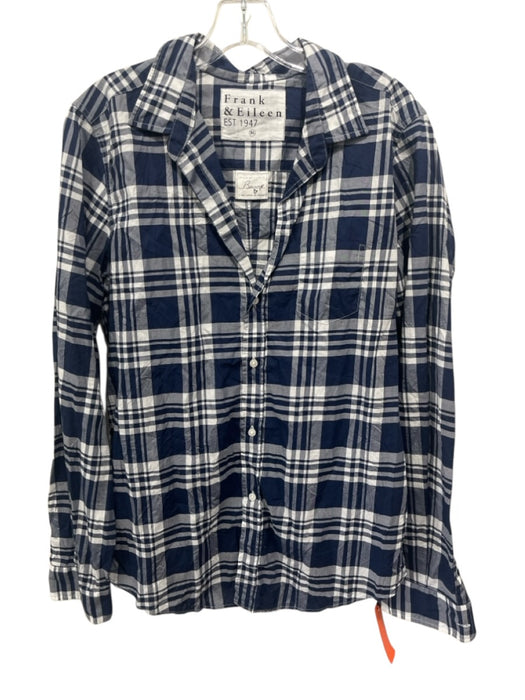 Frank & Eileen Size XL Navy Blue & White Cotton Plaid Long Sleeve Top Navy Blue & White / XL