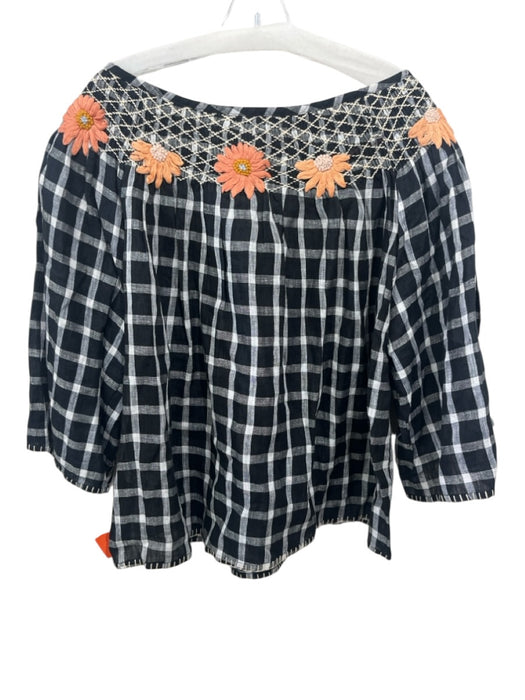 Innika Choo Size One Size Black, White, Multi Linen Embroidered Plaid Top Black, White, Multi / One Size