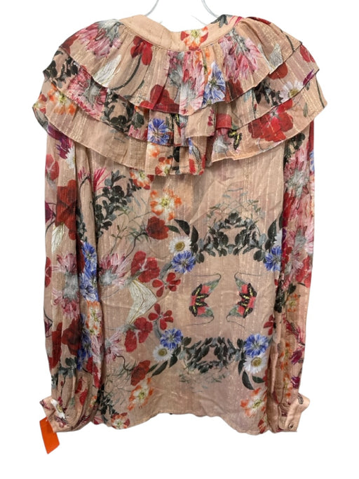 Korovilas Size 10 Orange, Red, Multi bemberg Metallic Stripe Floral Ruffle Top Orange, Red, Multi / 10