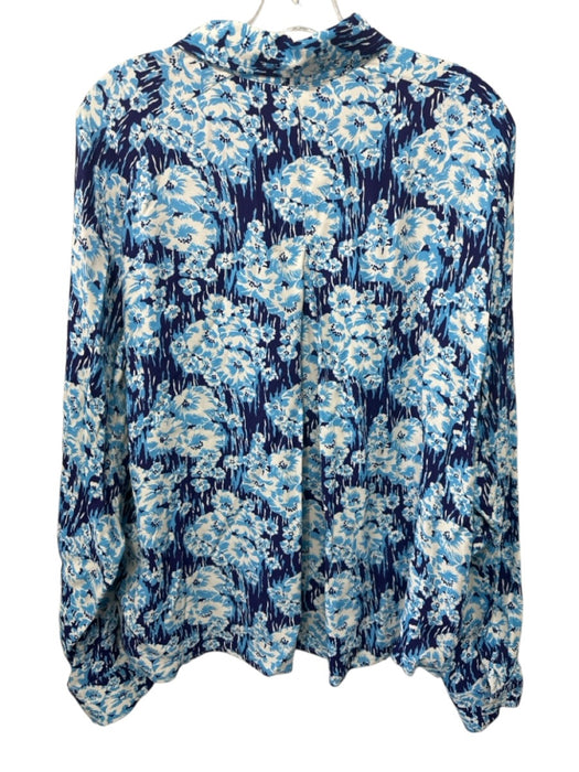 Rachel Comey Size 10 Blue & White Viscose Floral Long Sleeve Button Down Top Blue & White / 10