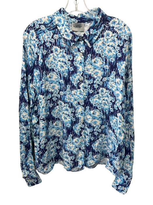 Rachel Comey Size 10 Blue & White Viscose Floral Long Sleeve Button Down Top Blue & White / 10